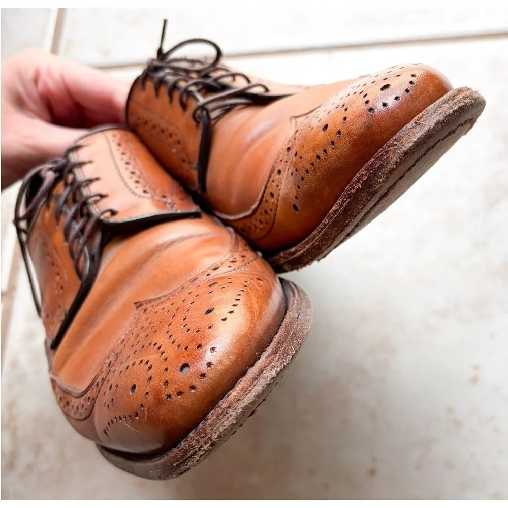 Allen Edmonds Stuttgart Shoes Mens 9 Brown Leather Wingtip Brogue Oxford - Picture 4 of 7